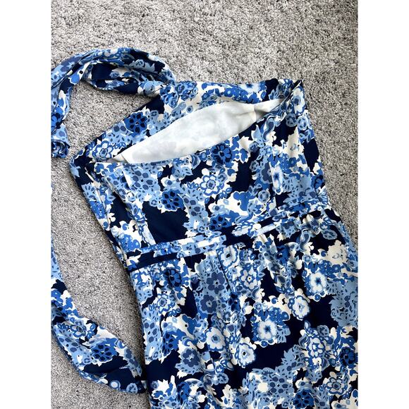 Tory Burch Blue Floral Silk Halter Neck Midi Dress - Picture 8 of 9